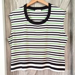 Precis Black Green White Striped Sleeveless Tee XL